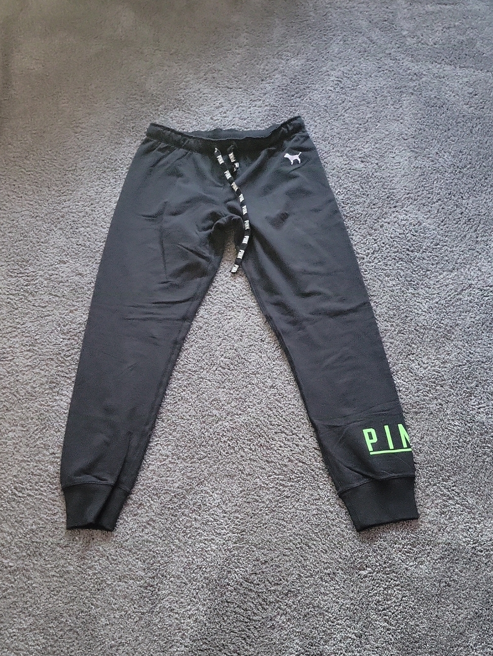 PINK Victoria's Secret Black Jogger Sweatpants with Neon Green Logo